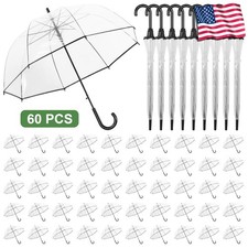 60 PCS Clear Wedding Umbrellas Bulk Auto Open Stick Umbrellas with J Hook Handle