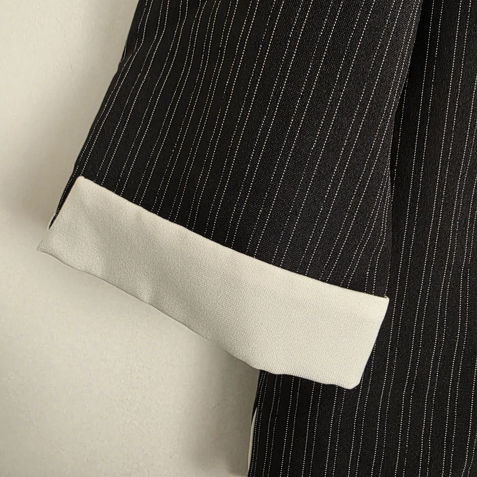 Chaqueta y pantalón traje vintage Perceptions para mujer 14P 2 piezas rayas negras alfiler Foto 3 de 4