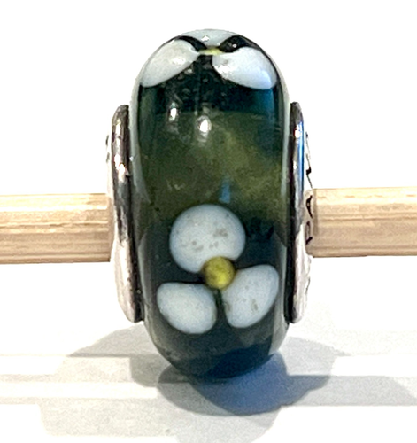 PANDORA 790604 Black Flower Glass Charm Sterling Silver Stamped ALE 925 RETIRED  - Picture 6 of 13