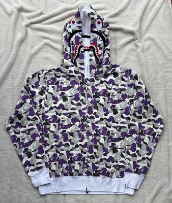 Bape SOHO Exclusive Double Shark Hood Purple Camo Hoodie - XL - Authentic - New