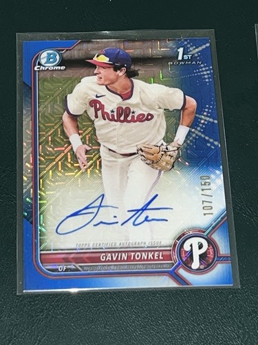 2022 Bowman Chrome MOJO REFRACTOR Gavin Tonkel AUTOGRAPH BLUE /150 - Picture 4 of 5