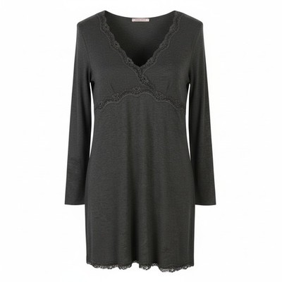 ANNA FIELD Damen Kleid L grau meliert Spitzenbesatz Trikot langarm *