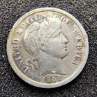 1908 Barber Dime 10C - Philadelphia - 90% Silver - VF-XF Details - Nice Toning