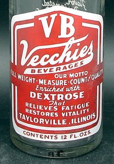 VB Vecchies; Taylorville Illinois; 2 color ACL soda pop bottle