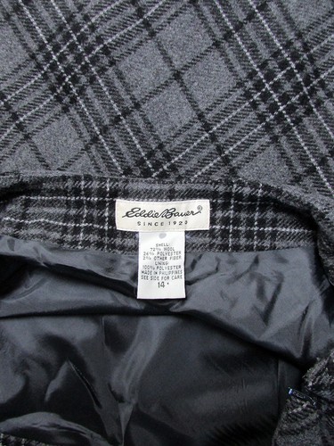 Eddie Bauer Wool Blend A-Line Midi Skirt Grey Black Plaid Women's Career size 14 - Picture 3 of 3