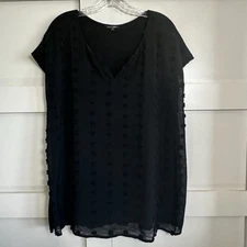 Papermoon Mixed Material Black Polka Dot Print Blouse Sz 1X StitchFix
