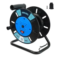 Extension Cord Storage Reel with 4-Grounded Outlets, Heavy Duty Open Cord Ree...