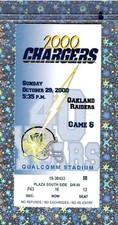 Sebastian Janikowski 5FG Ticket 10-29-2000 Chargers Raiders Freddie Jones 111y2T