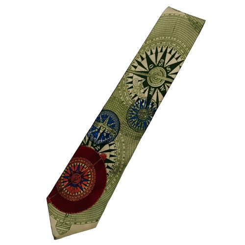 Mystic Seaport Museum USA 100% Silk Neck Tie Compass Navigation Green Red Blue