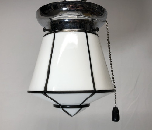 Ceiling Light Fixture Chrome Sconce Closet Pantry Vtg Art Glass Shade USA #L17