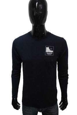Timberland Herren Langarmshirt Blau Navy Bio Baumwolle Mit Logo Größe S