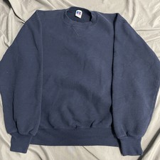 Vintage 90s Navy Blue Russell Athletic Crewneck Sweatshirt Size M Made In USA