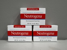 Neutrogena Transparent Facial Bar- Acne-Prone Skin Formula Soap 3.5oz:3 Pack NEW