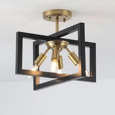 Semi-Flush Mount Ceiling Light - Modern Industrial Light Fixture Black and Go...