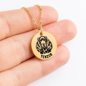 Authentic Personalized engraved Cocker Spaniel necklace with a sweet message card box