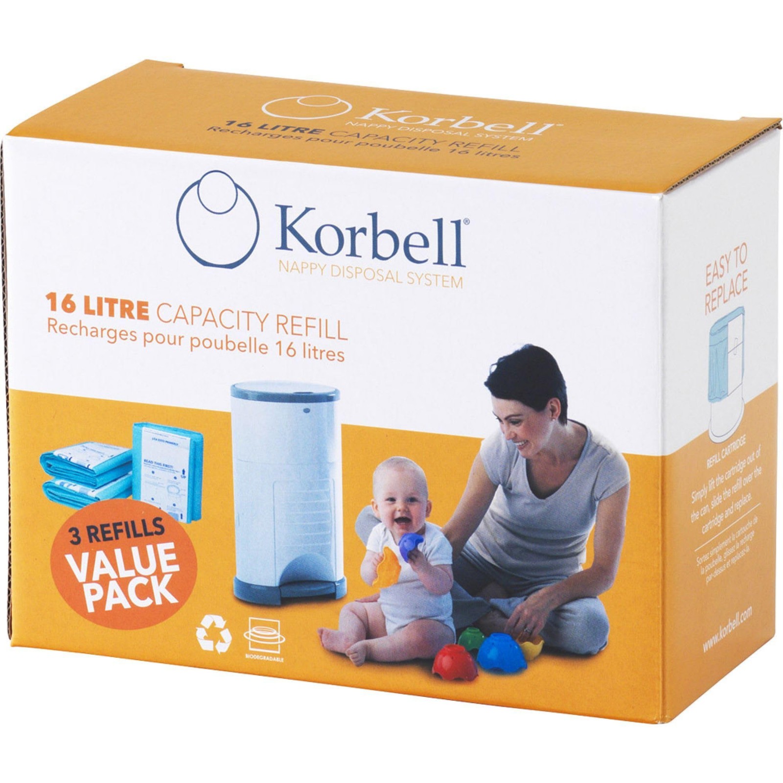 Offerta 3 Ricariche Korbell 16L - Sacchi Pannolini Biodegradabili