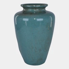 Zanesville Stoneware 1930s Arts And Craft Pottery Blue Leaf Vase 102