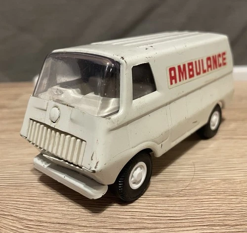 Vintage Tonka Mini Pressed Steel White Ambulance Van 1970’s White w Red Decals
