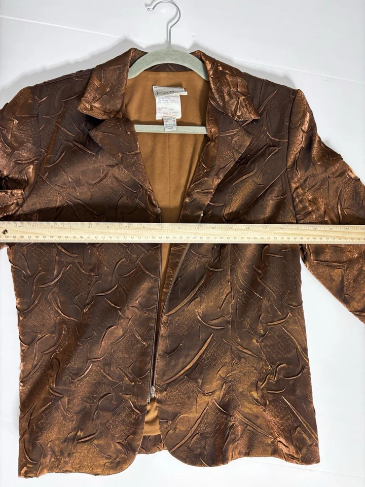 Joseph Ribkoff Vintage Y2K Bronze Metallic Textured Zip Jacket Womens 10 Ruched - Image 3 of 4