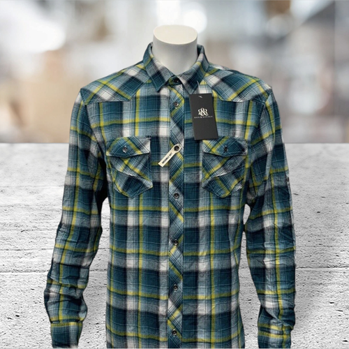 NWT Rock & Republic Green Yellow White Plaid Soft Cotton Flannel Shirt Size LG