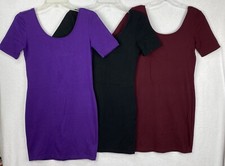 Forever 21 Women Junior DRESS LOT M Short Sleeve Bodycon Purple Maroon & Black