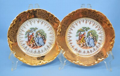 VINTAGE RADISSON W.S. GEORGE 22K GOLD 2 PLATES FIGURAL IMPRINT