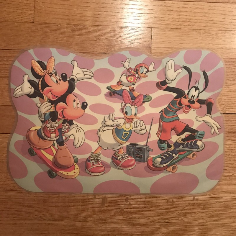 Vintage Walt Disney Mickey Mouse Skateboard Vtg Laminated Vinyl Placemat 1988