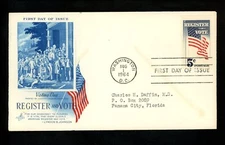 US FDC #1249 Artcraft / Ayerst Labs M-3 Variety 1964 DC Register & Vote Suffrage