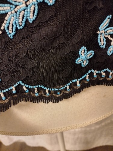 Cache Size 6 Vintage Blue Beaded Lace Black Halter Top Women's High Neck Sheer - Picture 15 of 19