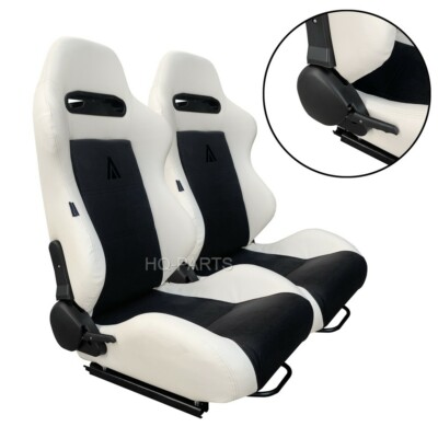 2 X TANAKA WHITE & BLACK 2 TONE RACING SEATS + SLIDERS FOR