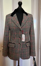 New Ladies Harris Tweed 100% Wool Black,red,white Dog Tooth Check Jacket Size 14
