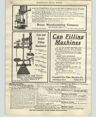 1921 PAPER AD Buffalo Can and Bottle Filling Machine Bruno Scale Crandall