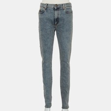 Gucci Blue Logo Printed Denim Muddy Effect Skinny Jeans M