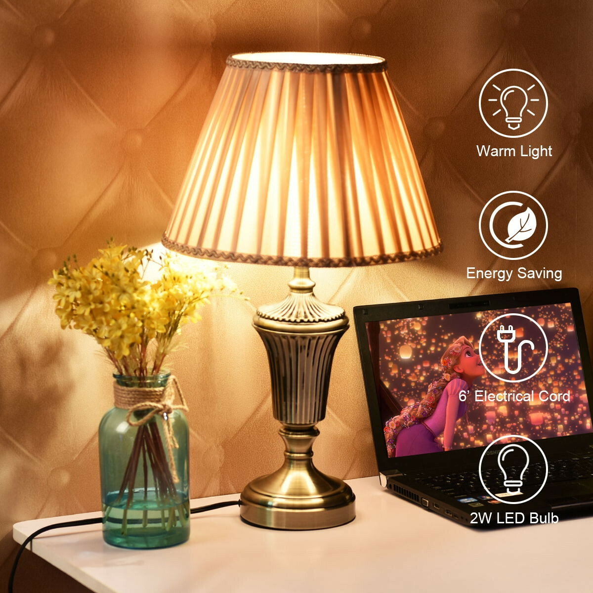 13 Antique Brass Bedroom Led Bulb Table Lamp Nightstand Desk Light Us For Sale Online Ebay