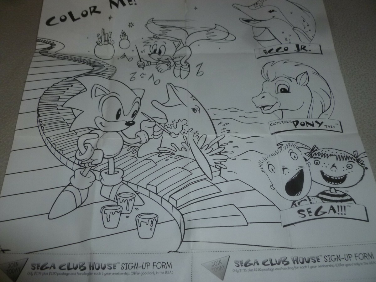 VINTAGE SEGA CLUB COLOR ME ECCO JR CRYSTALS PONY SONIC PROMO INSERT POSTER  1994