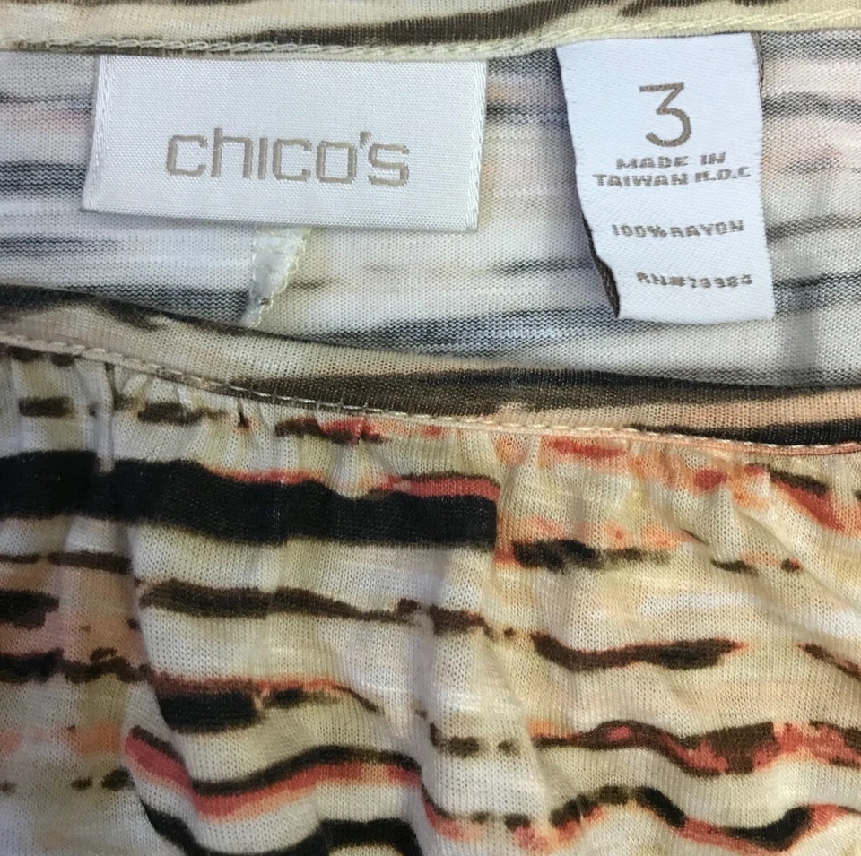 Blusa Plisada Pullover 3 Marrón Multicolor Manga Ala de Murciélago 3/4 XL de CHICO'S 3 Foto 2 de 4