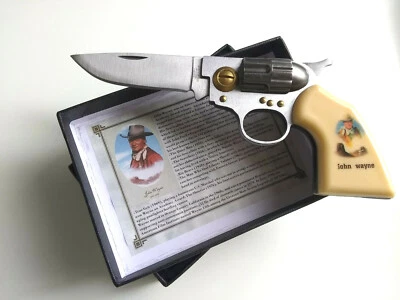 TACTICAL John Wayne Hand Gun Pistol Revolver Manual Folding Pocket Knife Collectible Gift