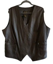 Venezia Women's Leather Zippered Vest Black/Brown Pockets Biker Cowgirl - 18/20W