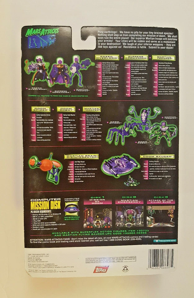 MARS ATTACKS MARTIAN TROOPER Trendmasters NOC Movie Toy 6" MULTI BLASTER - Image 2 of 2