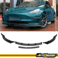 Fits 17-23 Tesla Model 3 Front Bumper Lip Splitter 4PCS Carbon Fiber Look ABS