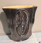 Vintage Red Wing USA Pottery Vase Raised Bird Flower Mid Century Mod Chartreuse
