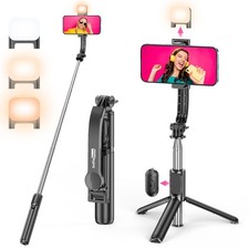 Selfie Stick Tripod with Fill Light, All in One Extendable With Lights, Black