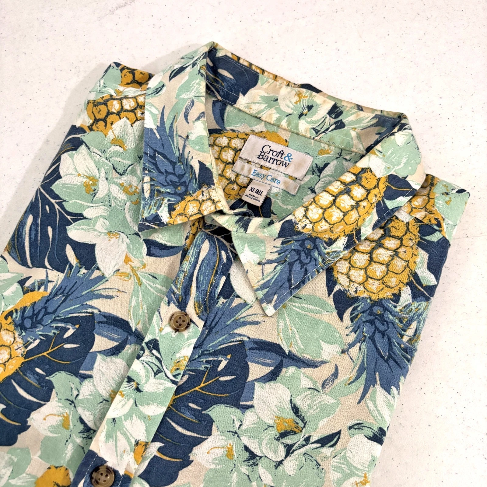 Mens Linen Blend Pineapple Hawaiian Button Up Shirt XLT Preppy Summer Vacation