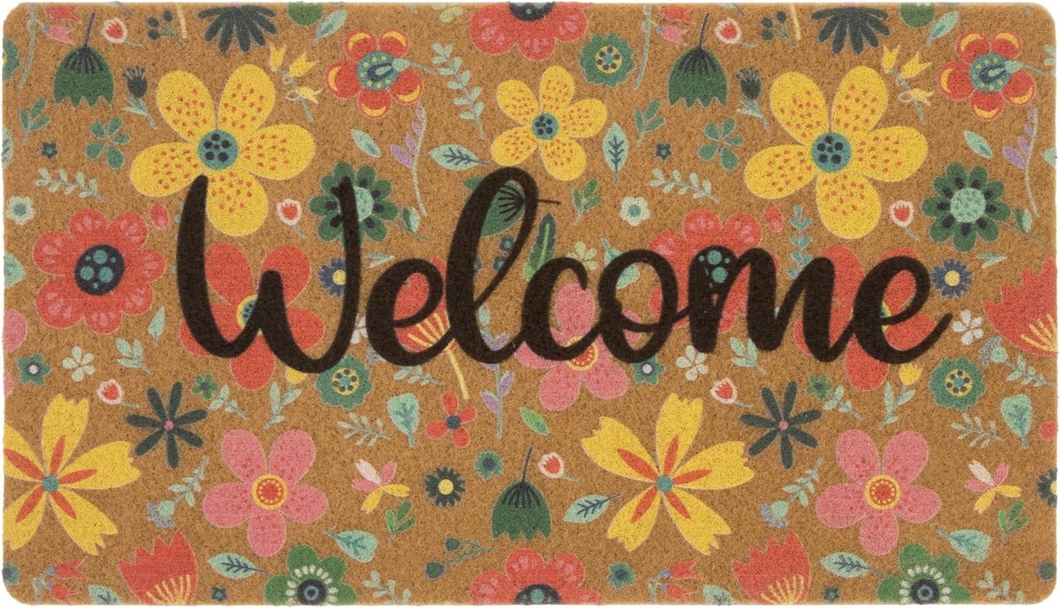 Spring Floral Welcome Mats for Front Door, Indoor, Outdoor, Entryway, Faux-Coir
