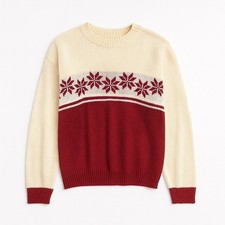 Vintage 80s Men's Nordic Knit Cream Red Crew Neck Sweater- Size Large
