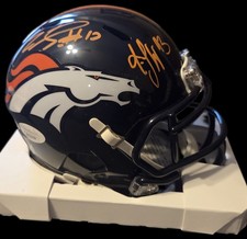 Denver Broncos Emmanuel Sanders/T.J. Ward signed mini helmet JSA COA