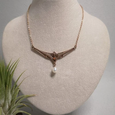 Jugendstilkette Koralle Korallenschmuck Collier Halskette Silber 925/- vergoldet - Bild 1 von 4