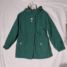 L.L. Bean Embroidered Snowflakes Outdoor Insulated Zip Jacket Girls Sz L 14-16 