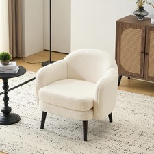 Wide Modern Armchair with Track Armrest, Solid Wooden Legs, Comfy Upholstered