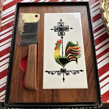 Vintage MCM BARLOW Rooster Cheese Serving Tray Board Tile Japan original box new